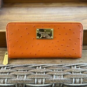 Michael Kors Orange Leather Ostrich Embossed Wallet
